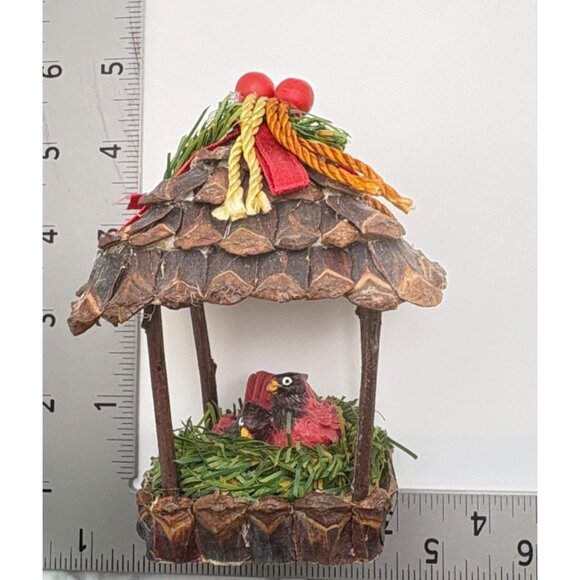 Rustic Birdhouse Christmas Tree Ornament with Cardinal Birds Pine Cone Roof - Picture 3 of 6